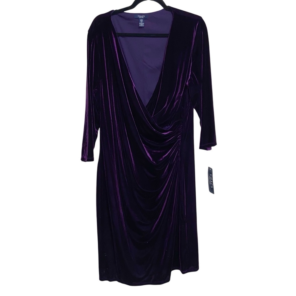 Chaps Velvet Dress Womens Plus Size 18 W Ruched Ralph Lauren Purple Whimsigoth